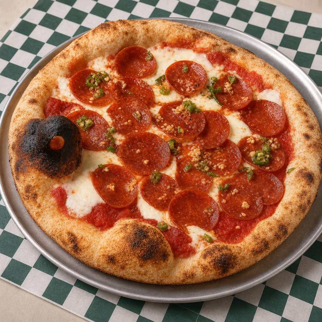Spicy Garlic Pepperoni Pizza.