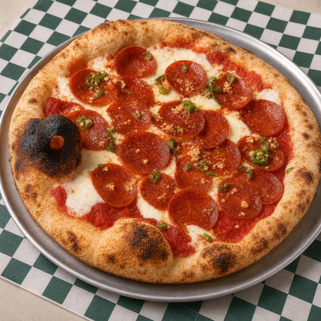 Spicy Garlic Pepperoni Pizza.